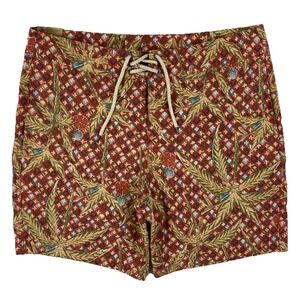 Faherty Classic Board Shorts Men's Size 33 Red Palm Batik 7" Inseam Brand New